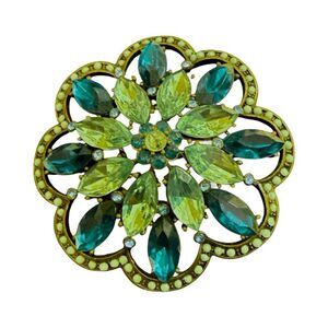 Vintage style Floral Brooch / pendant with Green lucite Stones